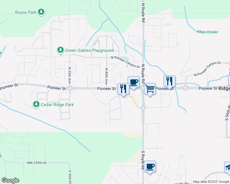 map of restaurants, bars, coffee shops, grocery stores, and more near 4125 Pioneer Street in Ridgefield