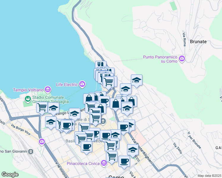map of restaurants, bars, coffee shops, grocery stores, and more near 3-7 Via Crespi in Como