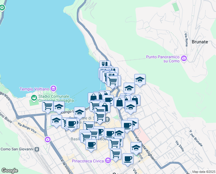 map of restaurants, bars, coffee shops, grocery stores, and more near 3 Via Crespi in Como