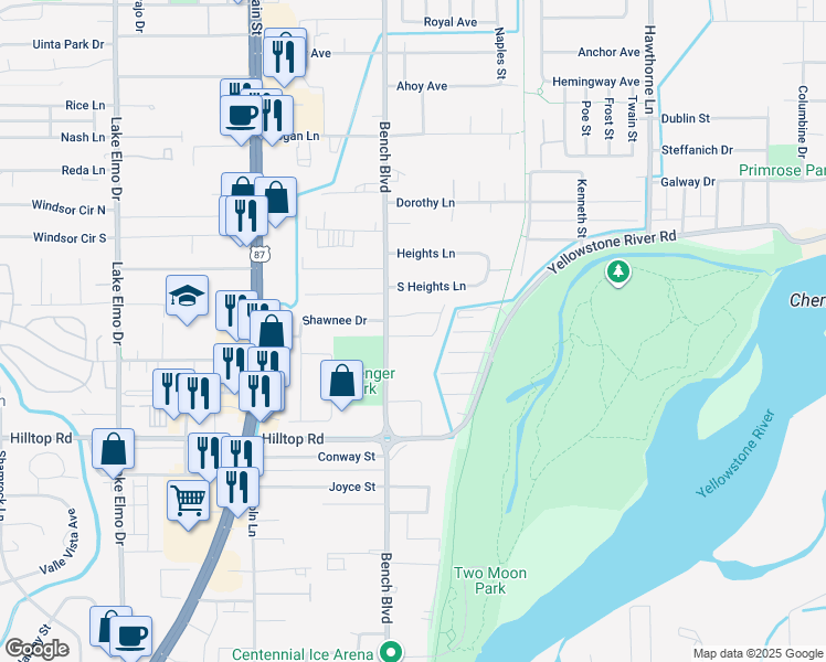map of restaurants, bars, coffee shops, grocery stores, and more near 872 Dreamers Loop in Billings