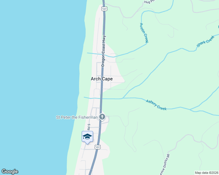 map of restaurants, bars, coffee shops, grocery stores, and more near 80248 Woodland Heights Road in Arch Cape