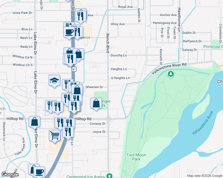 map of restaurants, bars, coffee shops, grocery stores, and more near 872 Dreamers Loop in Billings