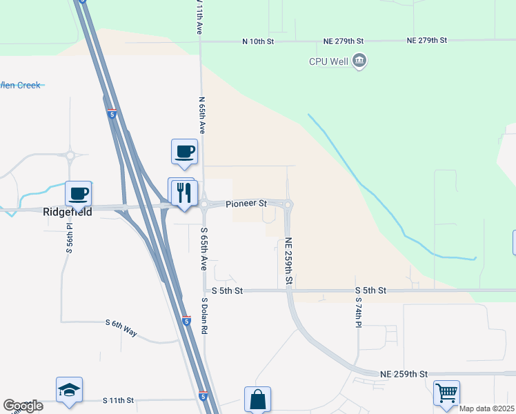 map of restaurants, bars, coffee shops, grocery stores, and more near 11 South 68th Court in Ridgefield