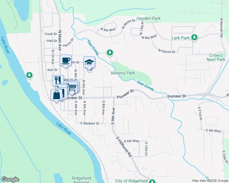 map of restaurants, bars, coffee shops, grocery stores, and more near 930 Simons Street in Ridgefield