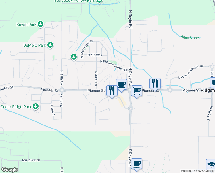 map of restaurants, bars, coffee shops, grocery stores, and more near 32 North 42nd Place in Ridgefield