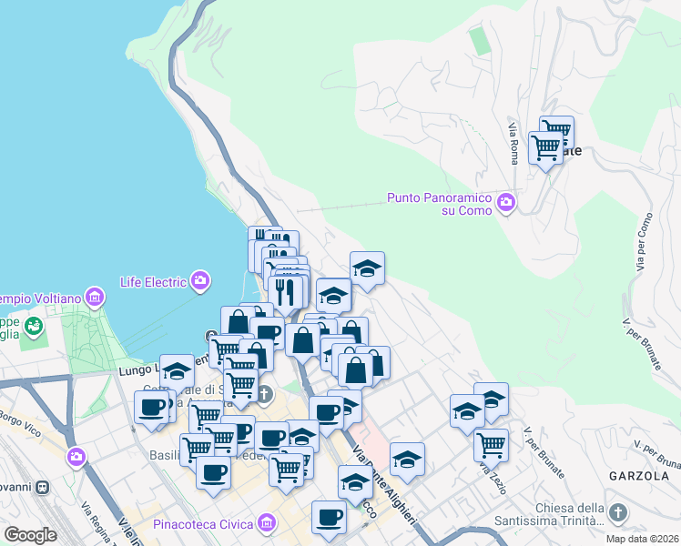 map of restaurants, bars, coffee shops, grocery stores, and more near 9 Via Prudenziana in Como