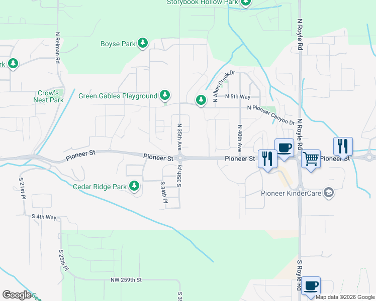 map of restaurants, bars, coffee shops, grocery stores, and more near 3600 Pioneer Street in Ridgefield