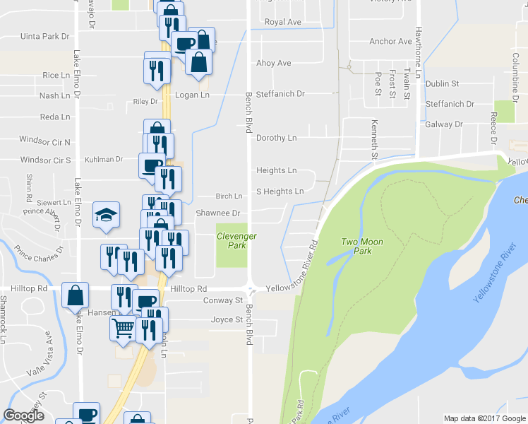 map of restaurants, bars, coffee shops, grocery stores, and more near 872 Dreamers Loop in Billings