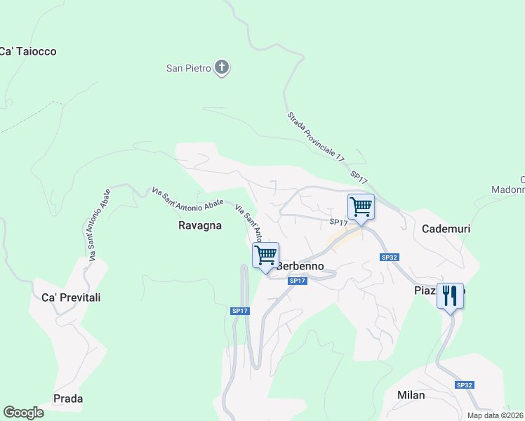 map of restaurants, bars, coffee shops, grocery stores, and more near 59 Via John Fitzgerald Kennedy in Berbenno