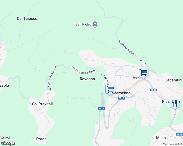 map of restaurants, bars, coffee shops, grocery stores, and more near 19 Via Sant'Antonio Abate in Provincia di Bergamo