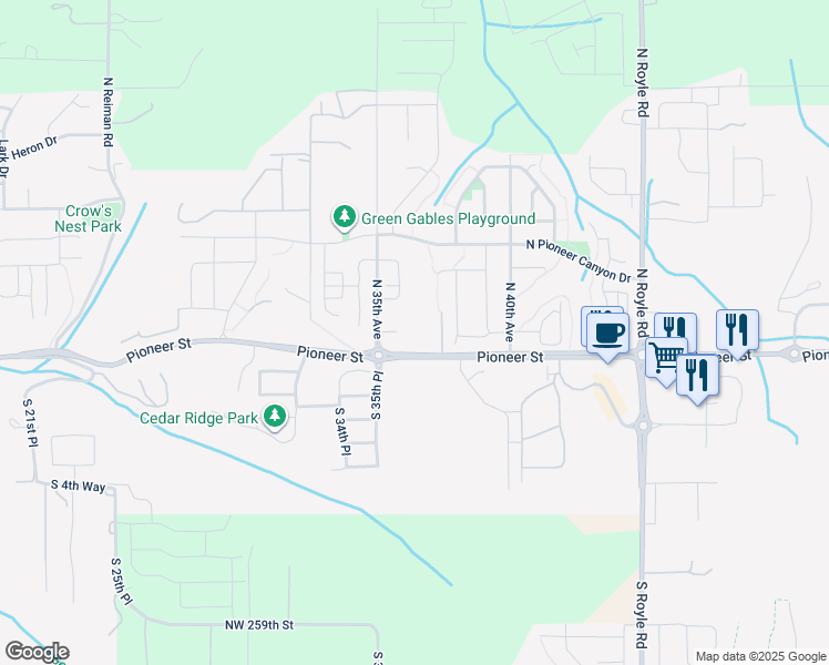 map of restaurants, bars, coffee shops, grocery stores, and more near 3600 Pioneer Street in Ridgefield