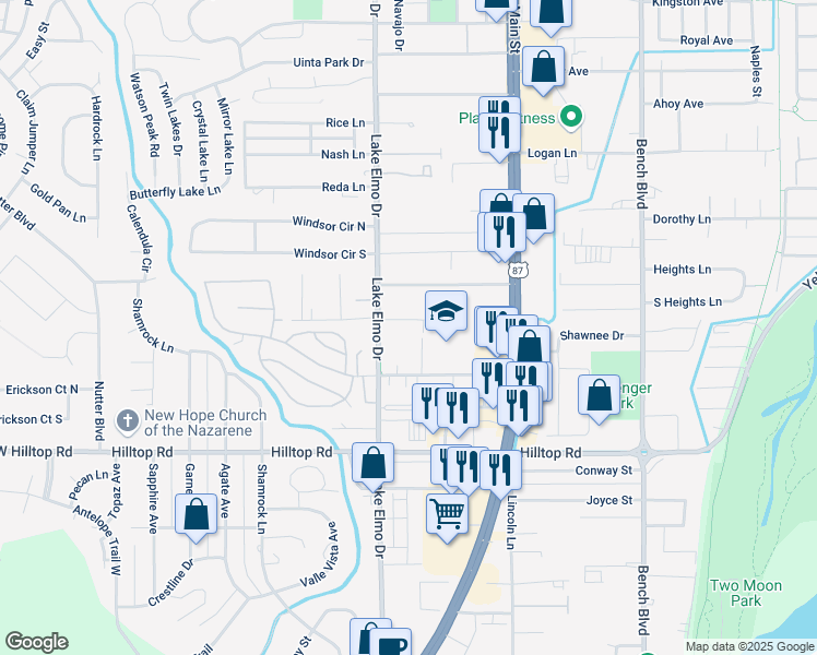 map of restaurants, bars, coffee shops, grocery stores, and more near 418 Lola Lane in Billings