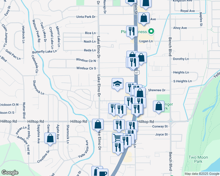 map of restaurants, bars, coffee shops, grocery stores, and more near 942 Rex Lane in Billings