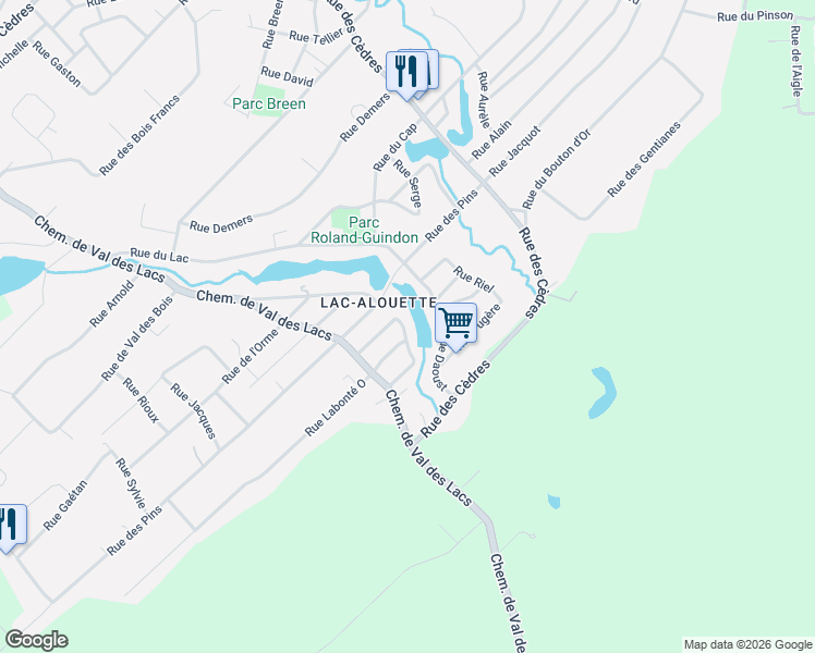 map of restaurants, bars, coffee shops, grocery stores, and more near 354 Rue Devillers in Sainte-Sophie