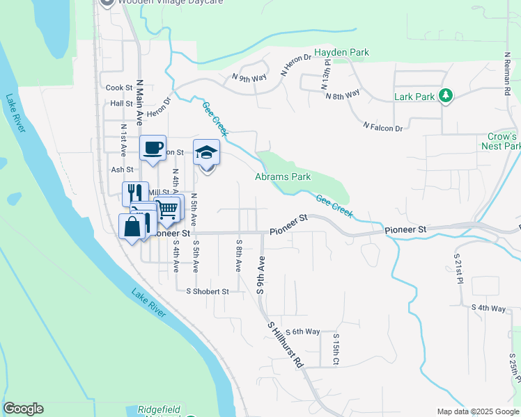map of restaurants, bars, coffee shops, grocery stores, and more near 931 Simons Street in Ridgefield