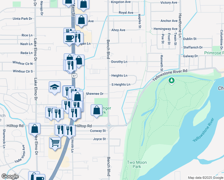 map of restaurants, bars, coffee shops, grocery stores, and more near 872 Dreamers Loop in Billings