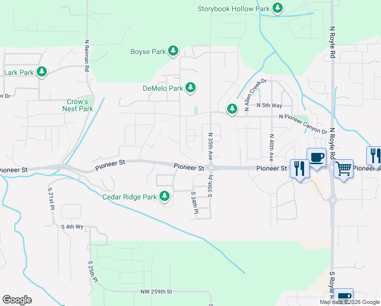 map of restaurants, bars, coffee shops, grocery stores, and more near 207 North 33rd Court in Ridgefield