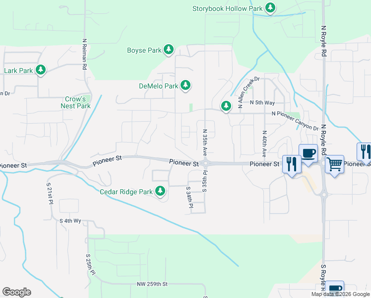 map of restaurants, bars, coffee shops, grocery stores, and more near 207 North 33rd Court in Ridgefield