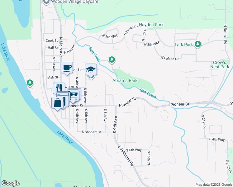 map of restaurants, bars, coffee shops, grocery stores, and more near 112 North 9th Avenue in Ridgefield