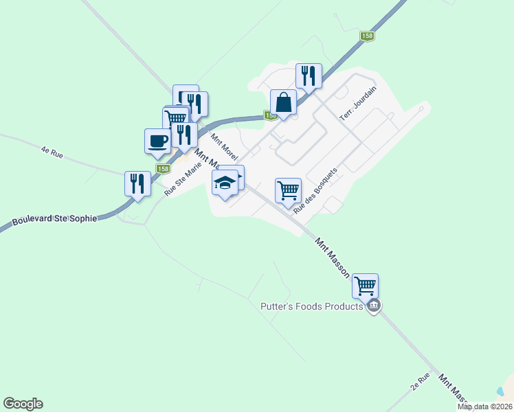 map of restaurants, bars, coffee shops, grocery stores, and more near 2320 Rue Saint Wilfrid in Sainte-Sophie