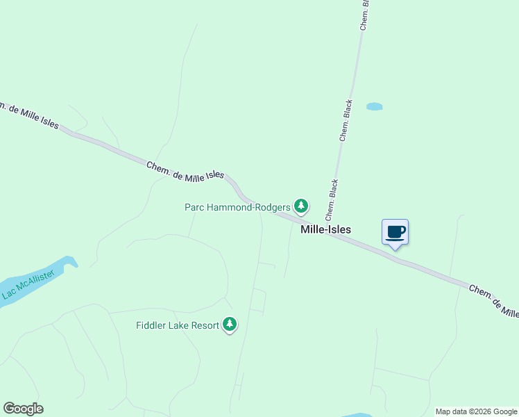 map of restaurants, bars, coffee shops, grocery stores, and more near Chemin Spinney in Mille-Isles