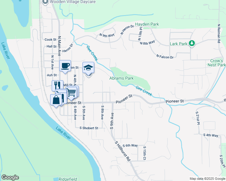 map of restaurants, bars, coffee shops, grocery stores, and more near 112 North 9th Avenue in Ridgefield