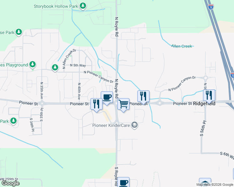 map of restaurants, bars, coffee shops, grocery stores, and more near 22518 Northwest 31st Avenue in Ridgefield