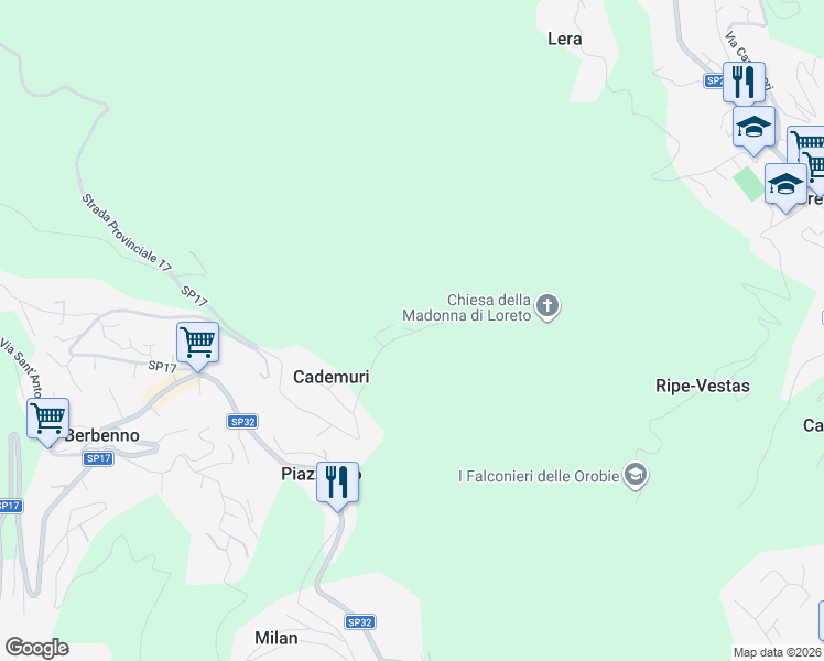 map of restaurants, bars, coffee shops, grocery stores, and more near 6 via Berbenno in Val Brembilla