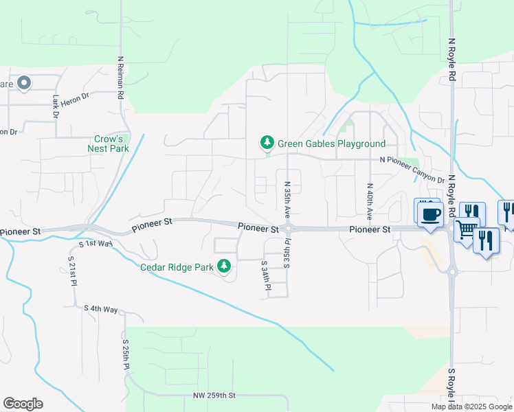 map of restaurants, bars, coffee shops, grocery stores, and more near 215 North 33rd Court in Ridgefield
