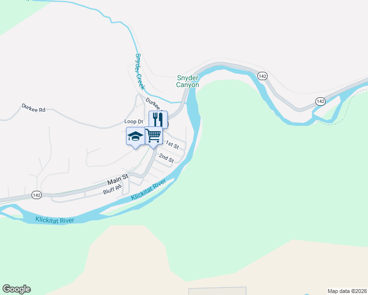 map of restaurants, bars, coffee shops, grocery stores, and more near 123 1st Street in Klickitat
