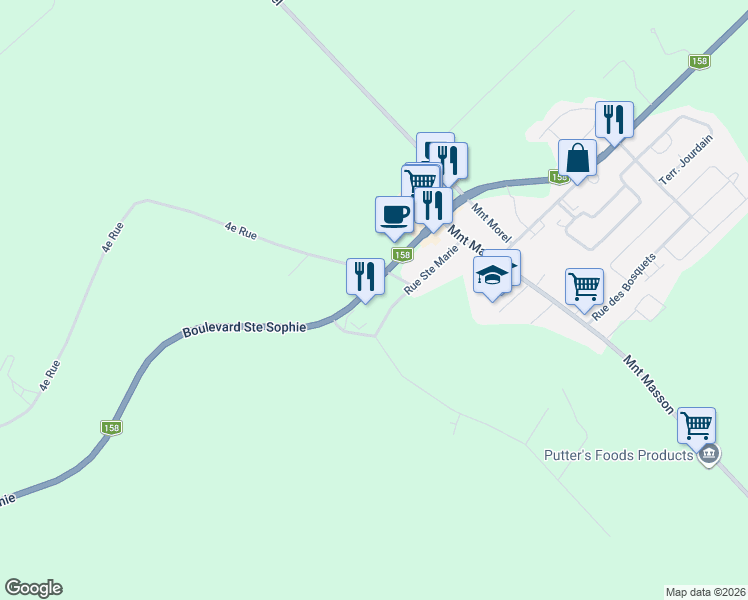 map of restaurants, bars, coffee shops, grocery stores, and more near 2419 Boulevard Sainte Sophie in Sainte-Sophie