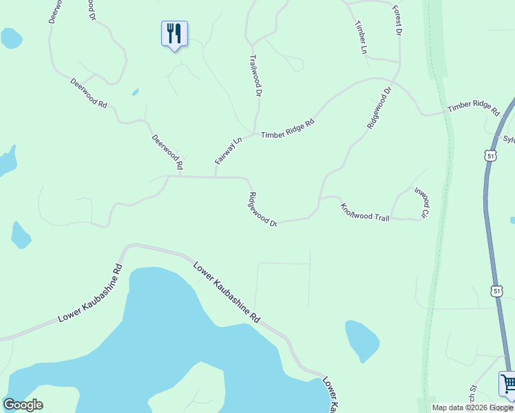 map of restaurants, bars, coffee shops, grocery stores, and more near 9997 Ridgewood Drive in Minocqua