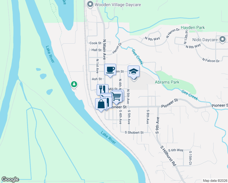 map of restaurants, bars, coffee shops, grocery stores, and more near 200 North 3rd Avenue in Ridgefield