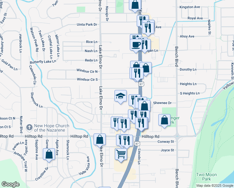 map of restaurants, bars, coffee shops, grocery stores, and more near 441 Josephine Drive in Billings