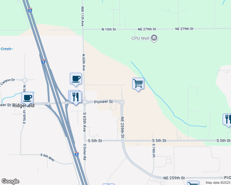 map of restaurants, bars, coffee shops, grocery stores, and more near 7000 Pioneer Street in Ridgefield