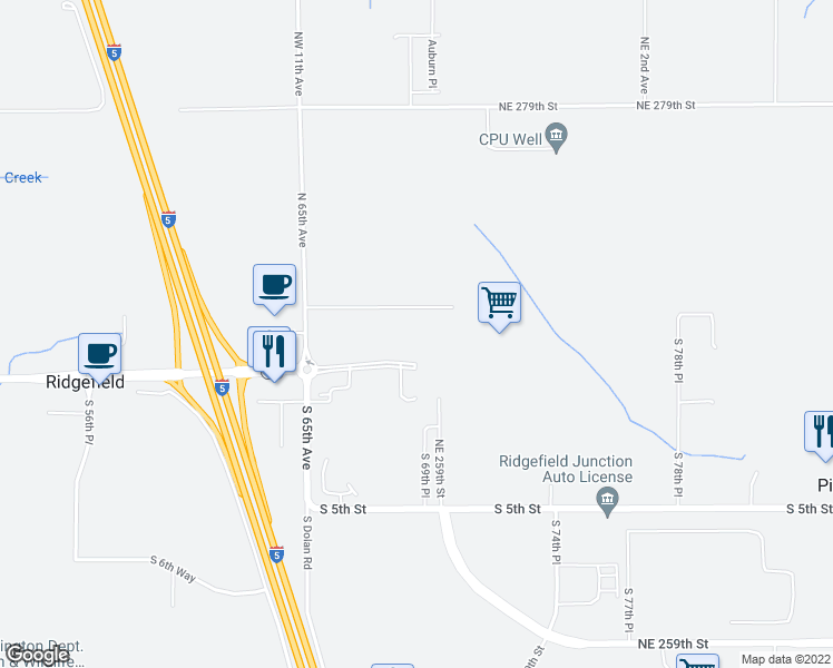 map of restaurants, bars, coffee shops, grocery stores, and more near 7000 Pioneer Street in Ridgefield