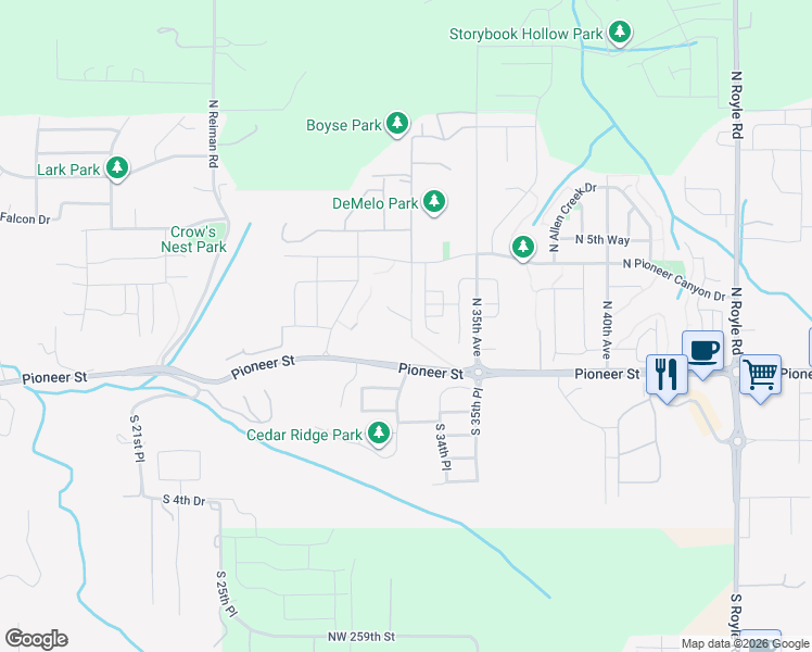 map of restaurants, bars, coffee shops, grocery stores, and more near 3197 N Canyon Cir in Ridgefield