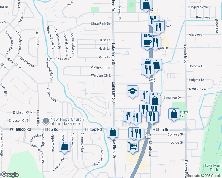 map of restaurants, bars, coffee shops, grocery stores, and more near 1943 Mariposa Lane in Billings