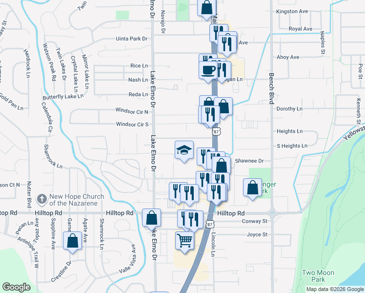 map of restaurants, bars, coffee shops, grocery stores, and more near 500 Josephine Drive in Billings