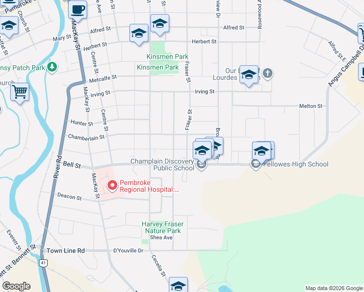 map of restaurants, bars, coffee shops, grocery stores, and more near 379 Morris Street in Pembroke