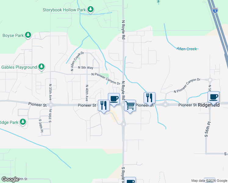 map of restaurants, bars, coffee shops, grocery stores, and more near 213 North 43rd Place in Ridgefield