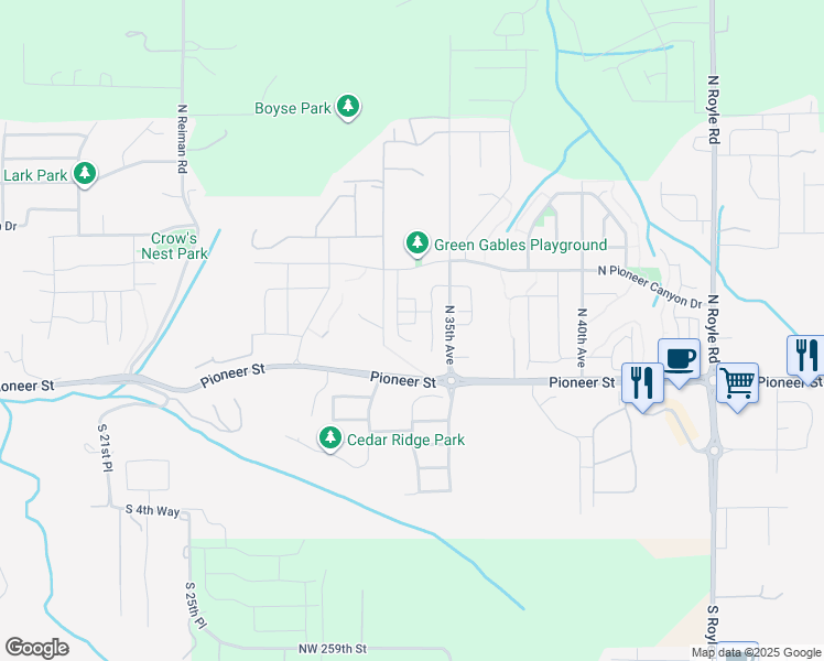 map of restaurants, bars, coffee shops, grocery stores, and more near 204 North 33rd Court in Ridgefield