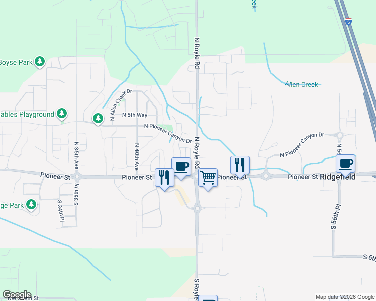 map of restaurants, bars, coffee shops, grocery stores, and more near 4425 North 2nd Way in Ridgefield