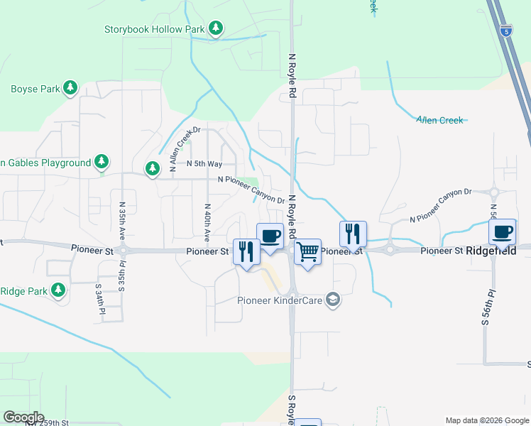 map of restaurants, bars, coffee shops, grocery stores, and more near 213 North 43rd Place in Ridgefield
