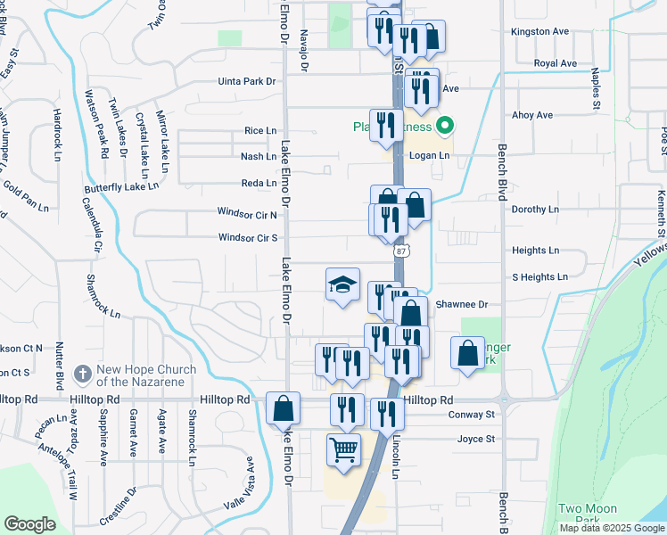 map of restaurants, bars, coffee shops, grocery stores, and more near 440 Josephine Drive in Billings
