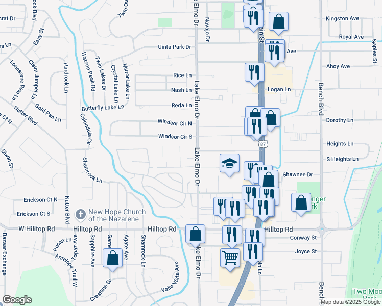 map of restaurants, bars, coffee shops, grocery stores, and more near 1943 Mariposa Lane in Billings