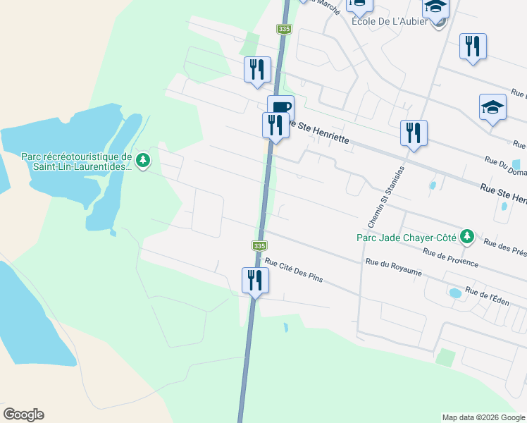 map of restaurants, bars, coffee shops, grocery stores, and more near Rue Desormeaux in Saint-Lin - Laurentides