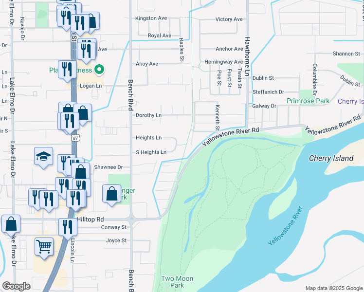 map of restaurants, bars, coffee shops, grocery stores, and more near 992 South Heights Lane in Billings