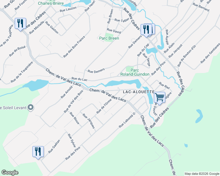 map of restaurants, bars, coffee shops, grocery stores, and more near 315 Rue Lamarche in Sainte-Sophie