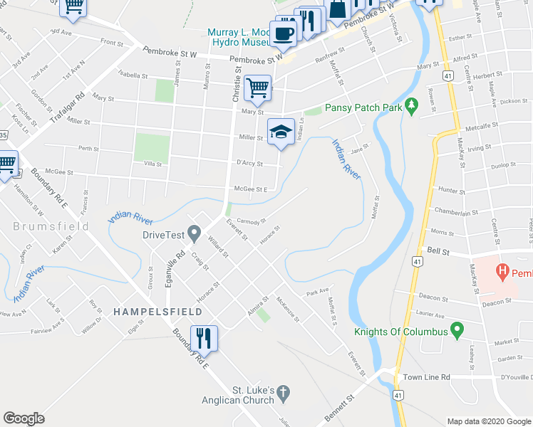 map of restaurants, bars, coffee shops, grocery stores, and more near 367 Carmody Street in Pembroke